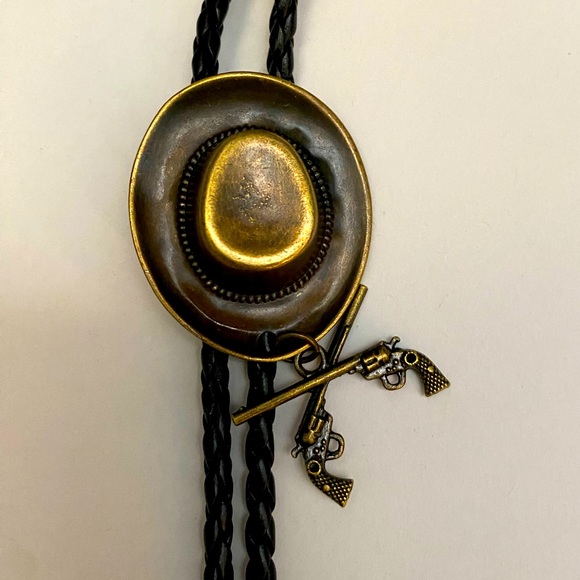 Western Cowboy Hat and Pistols Bolo Tie - Picture 2 of 7